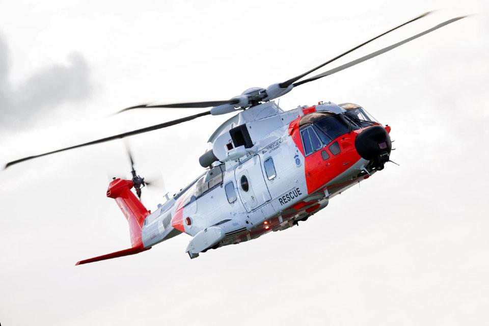 Norwegian all-weather AW101 search and rescue helicopter in flight